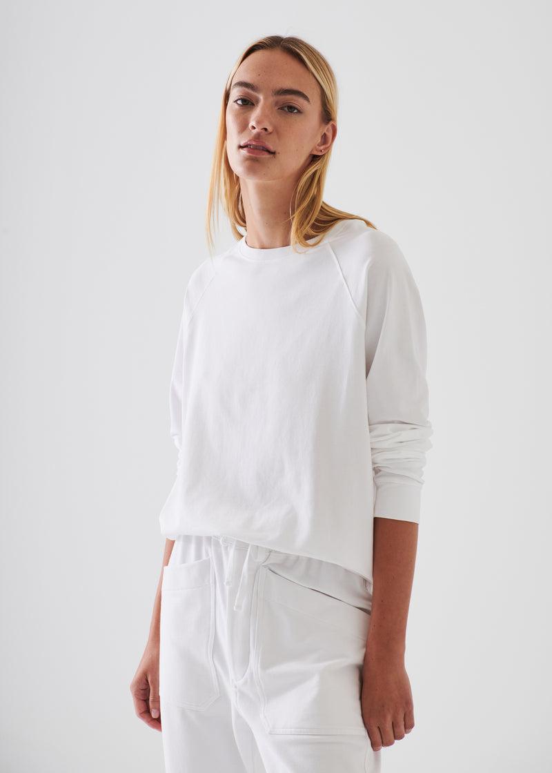 Patrick Assaraf Pima Cotton Stretch Oversized Ranglin Sweatshirt - White Product Image