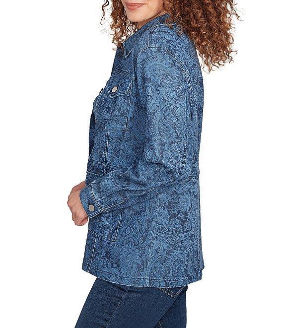 Ruby Rd. Paisley Point Collar Long Sleeve Button Front Denim Jacket Product Image