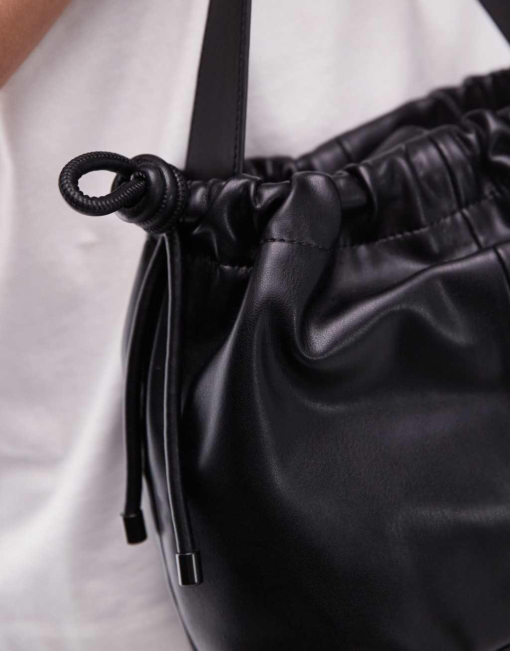 Topshop Sonny drawstring topline shoulder bag in black Product Image