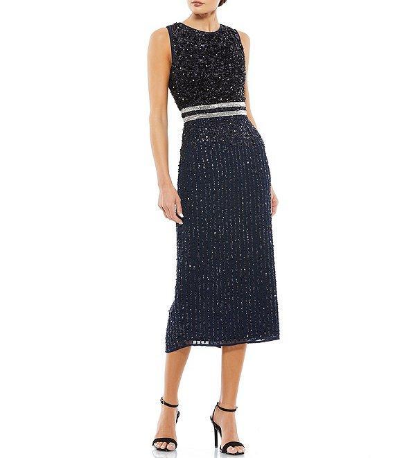 Mac Duggal Sleeveless Sequined Chiffon Midi Dress Product Image