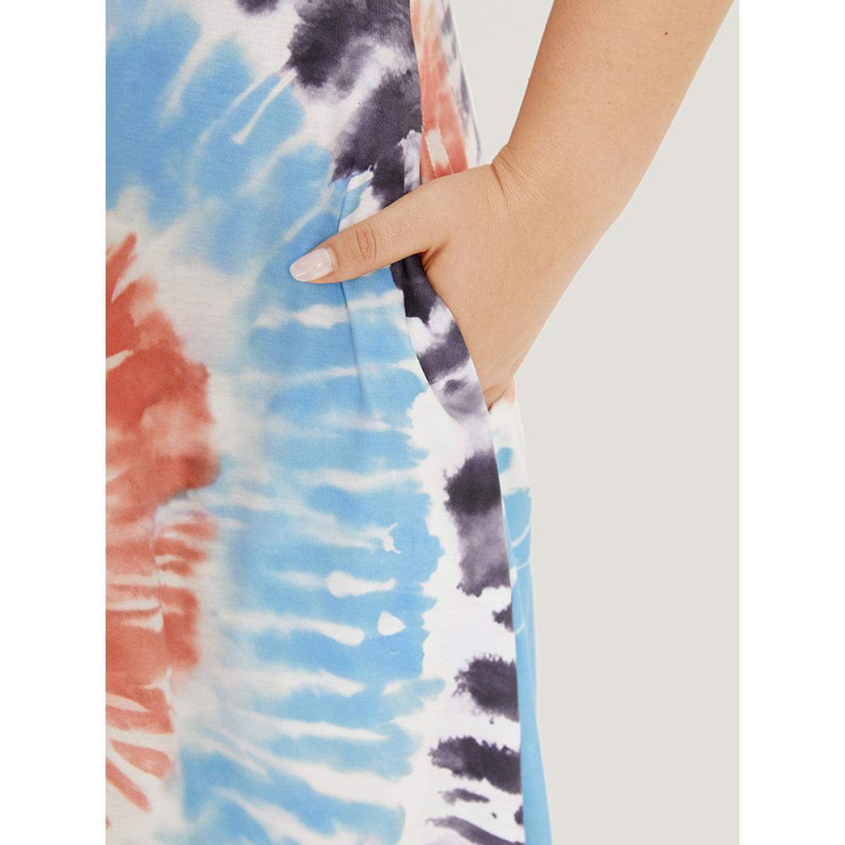 Plus Size Tie Dye Pocket Split Side Dolman Sleeve Dress Multicolor Women Casual Tie Dye V-neck Short sleeve Curvy Midi Dress BloomChic 28/5X Product Image