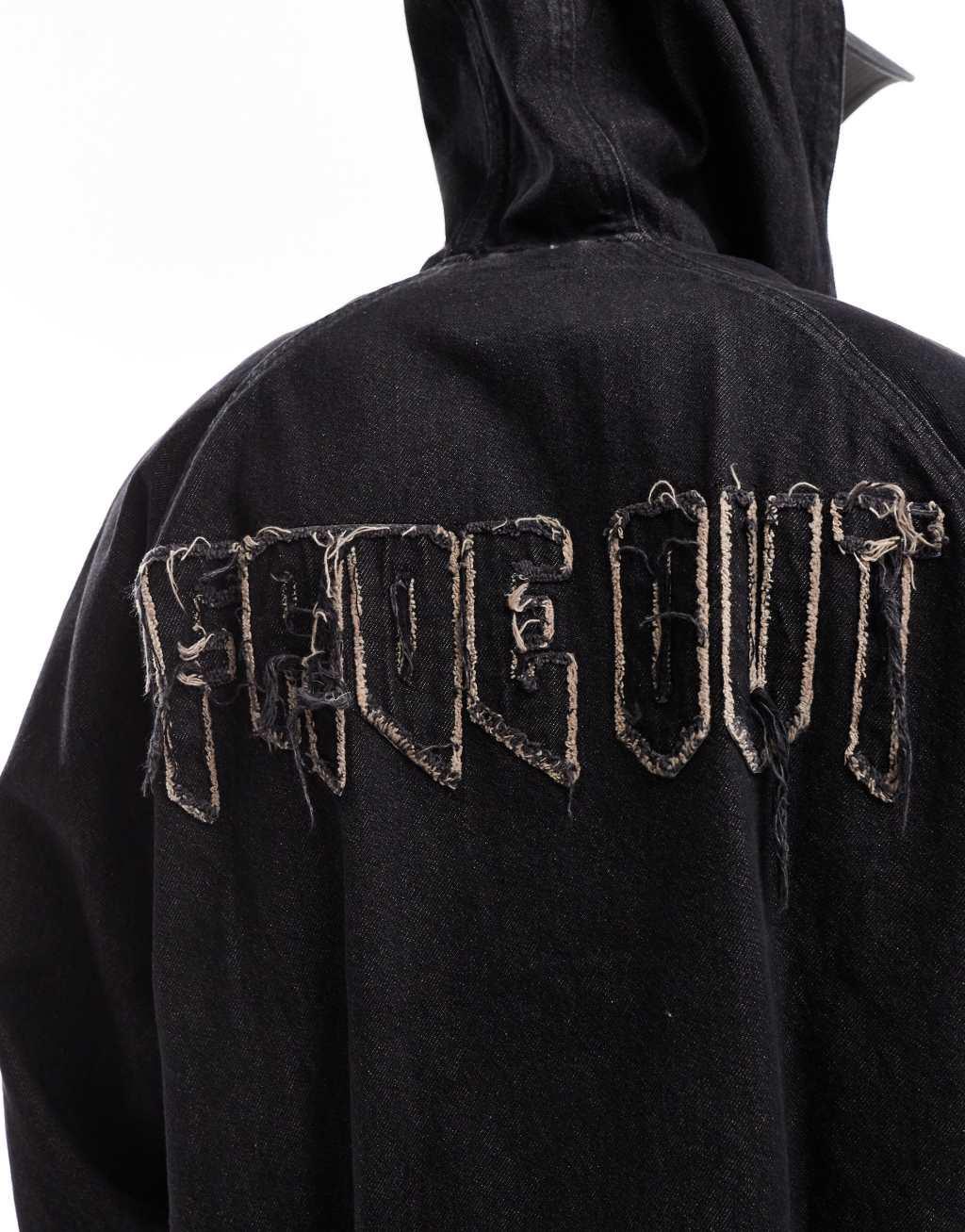 Bershka raw denim oversized hooded jacket in black Product Image