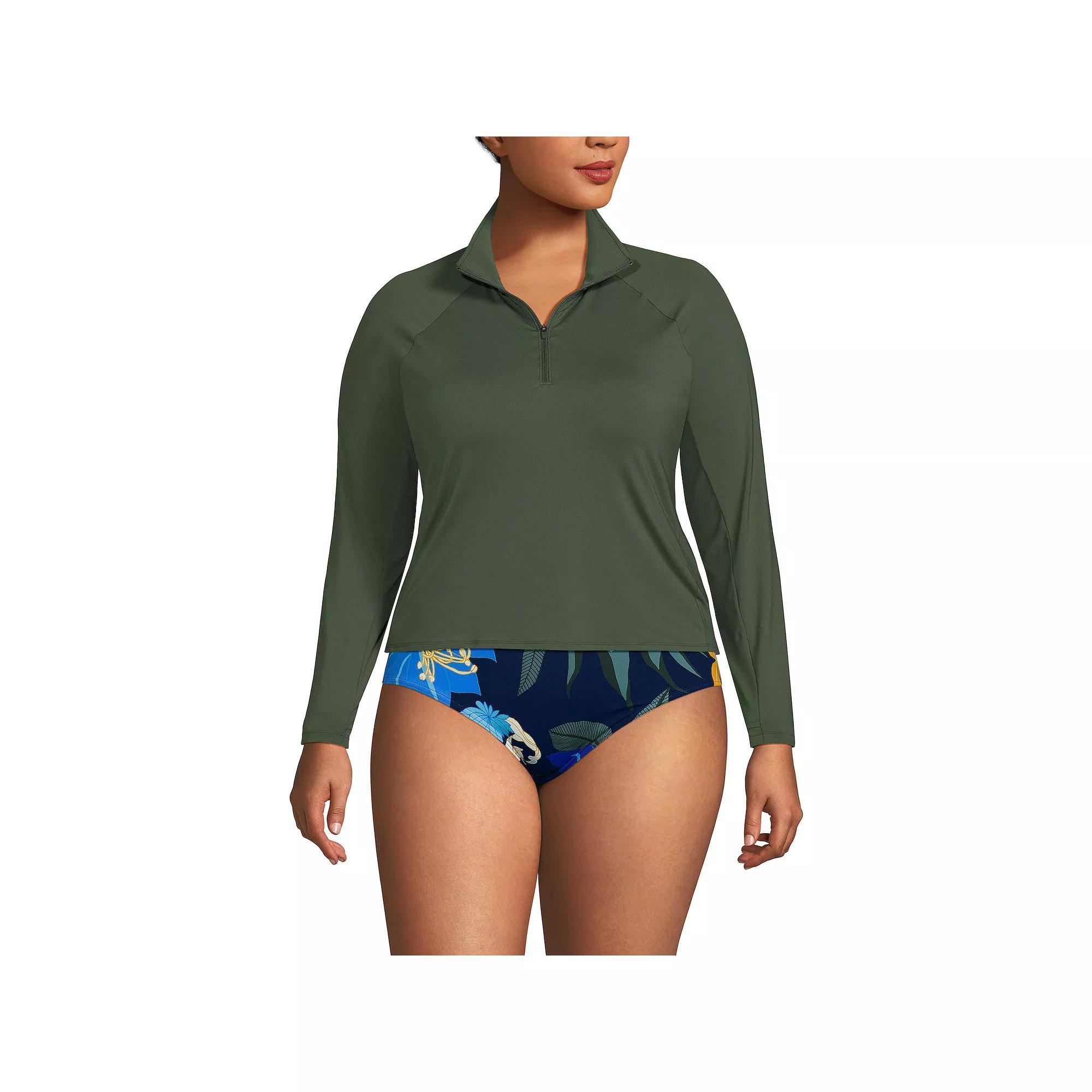Plus Size Lands' End Long Sleeve Quarter Zip UPF 50 Swim Top, Women's, Size: 1XL, Icy Mint Green Product Image