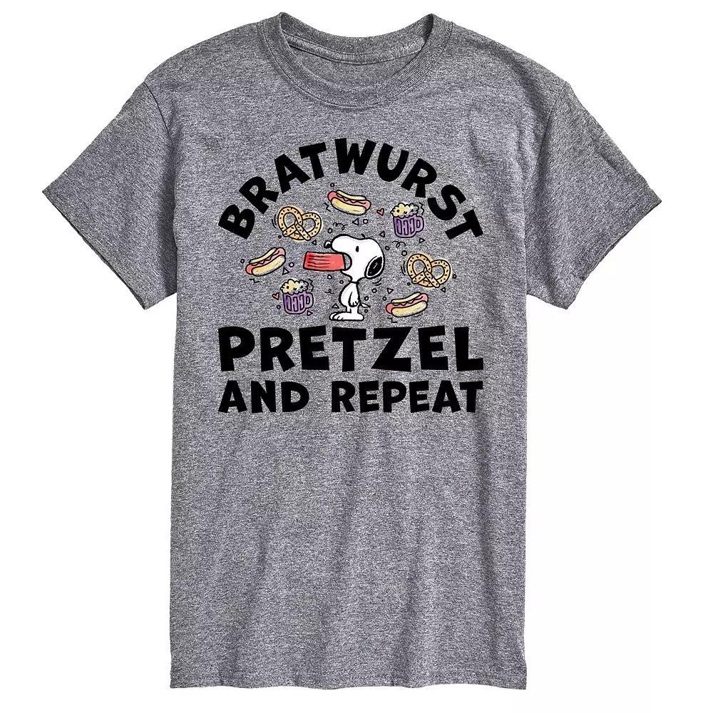 Men's Peanuts Bratwurst Pretzel Repeat Graphic Tee, Size: XL, Gray Product Image