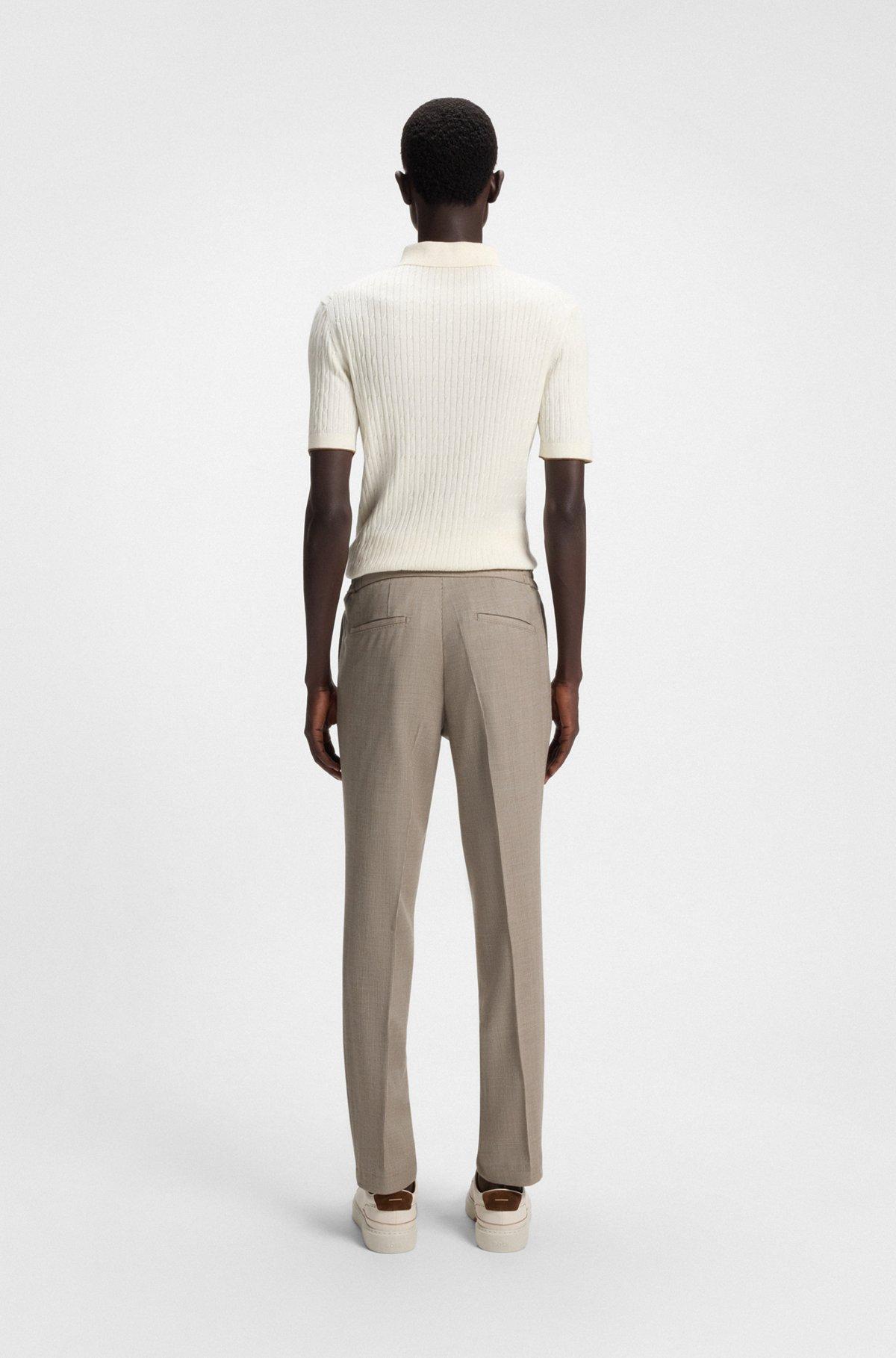 BOSS - Slim-fit pants in micro-patterned wool - Khaki Product Image