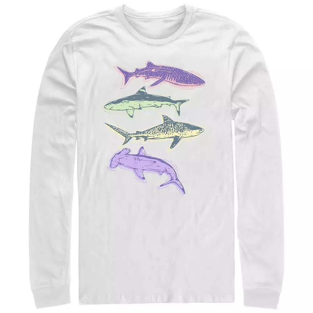 Men's Colorful Sharks Long Sleeve Graphic Tee,  Product Image