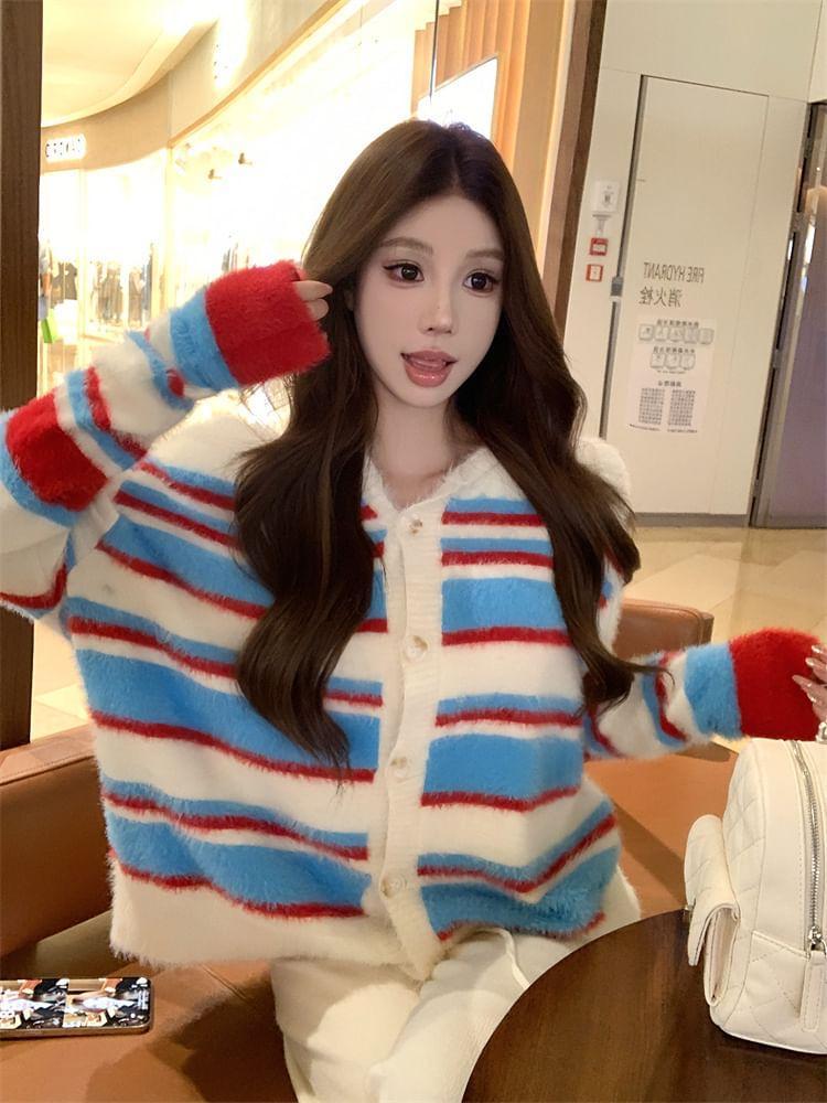 Color Block Hooded Button-Up Cardigan Product Image