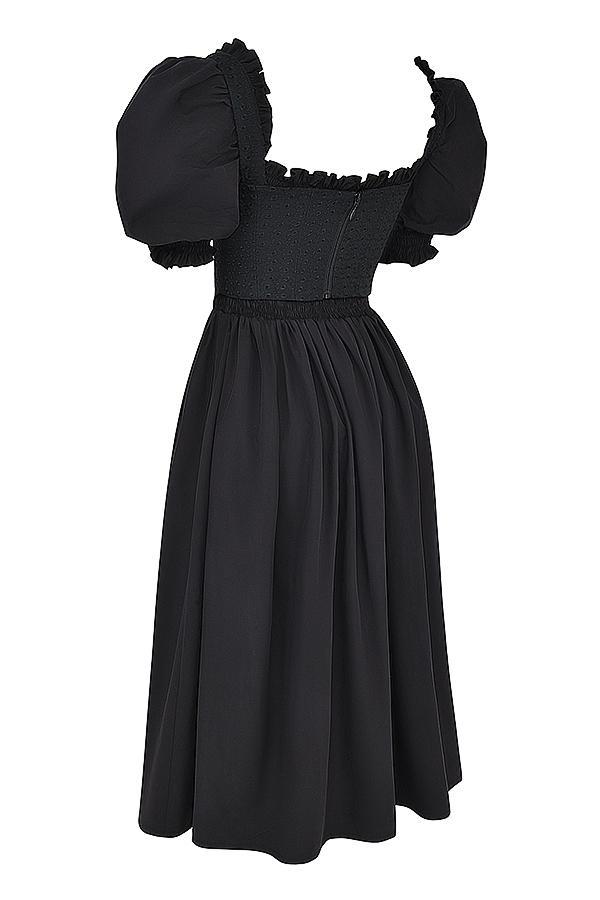 Silvana Black Puff Sleeve Midi Sundress Product Image