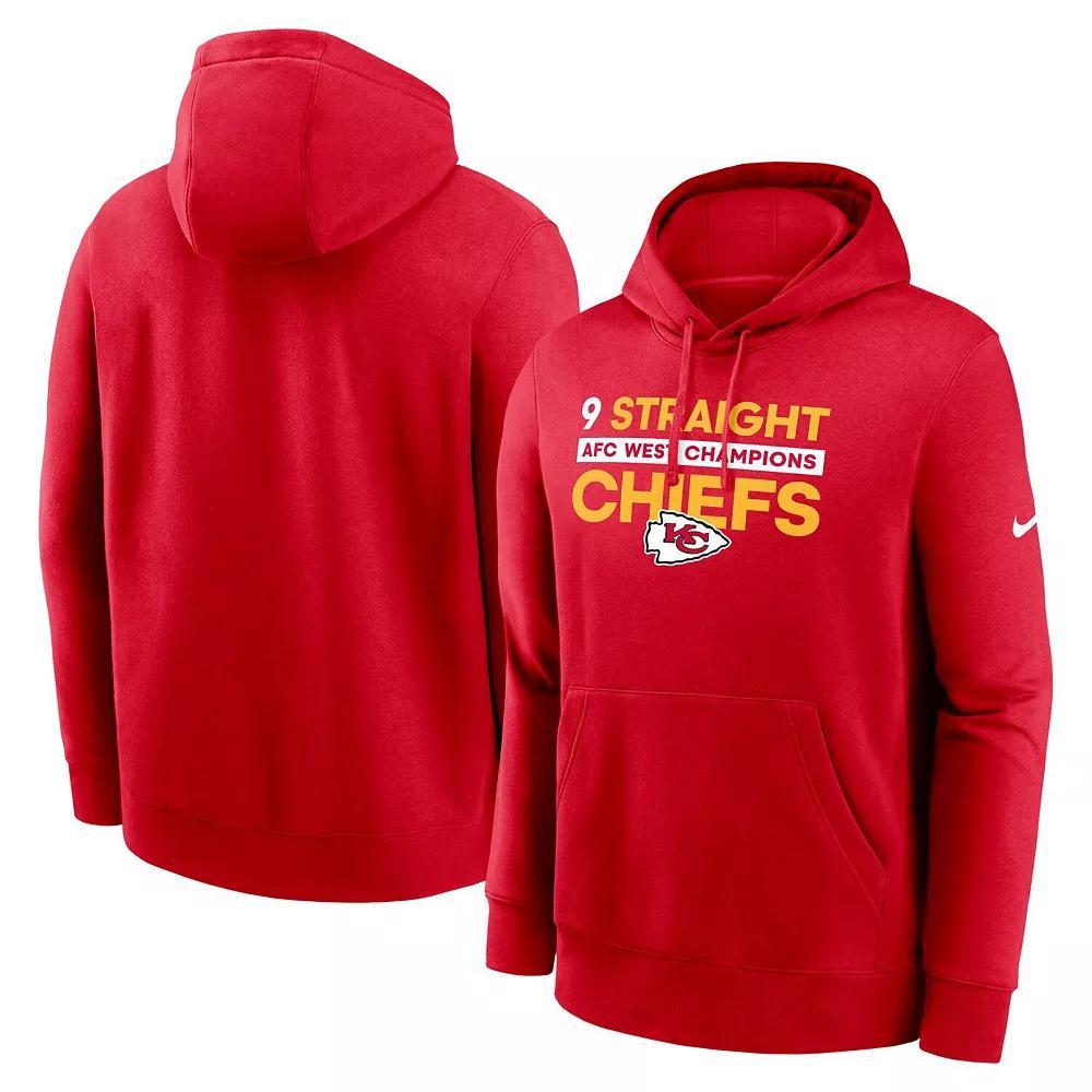 Men's Nike Red Kansas City Chiefs Nine-Straight AFC West Division Champions Club Pullover Hoodie, Size: 2XL Product Image