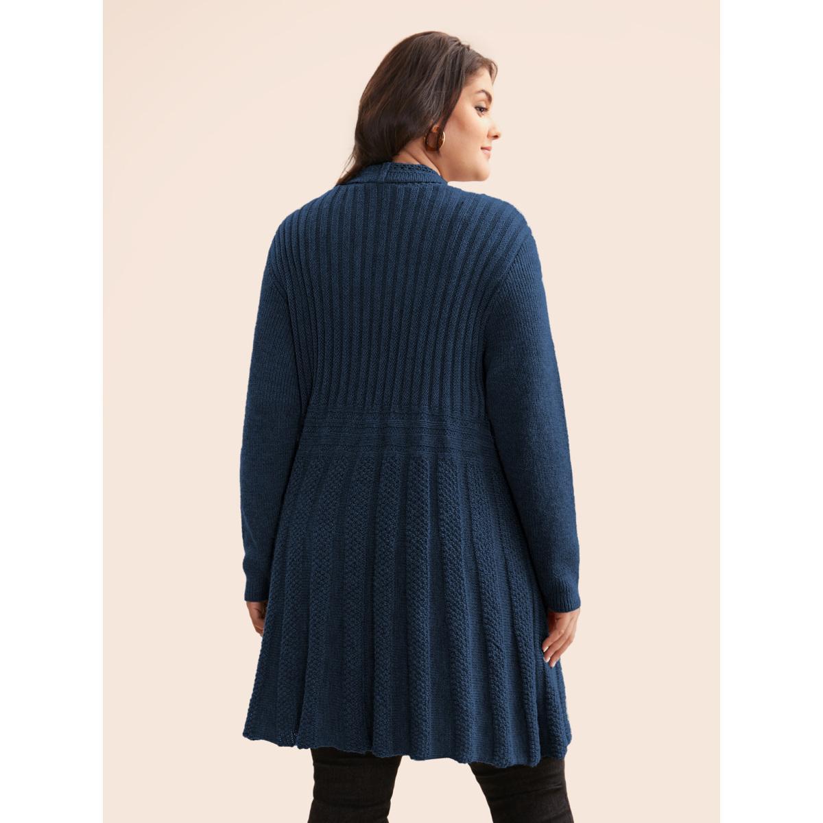 Plus Size Plain Textured Kimono Collar Cardigan Deepred Women Timeless Loose Long Sleeve Elegant Cardigans BloomChic 12/L Product Image