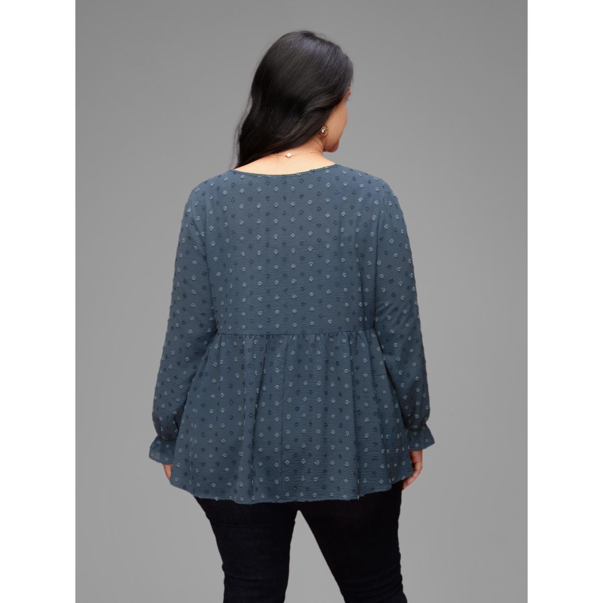 Plus Size Stone Textured Dot Elastic Cuffs A-line Blouse Women Leisure Long Sleeve Round Neck Casual Blouses BloomChic 10/M Product Image