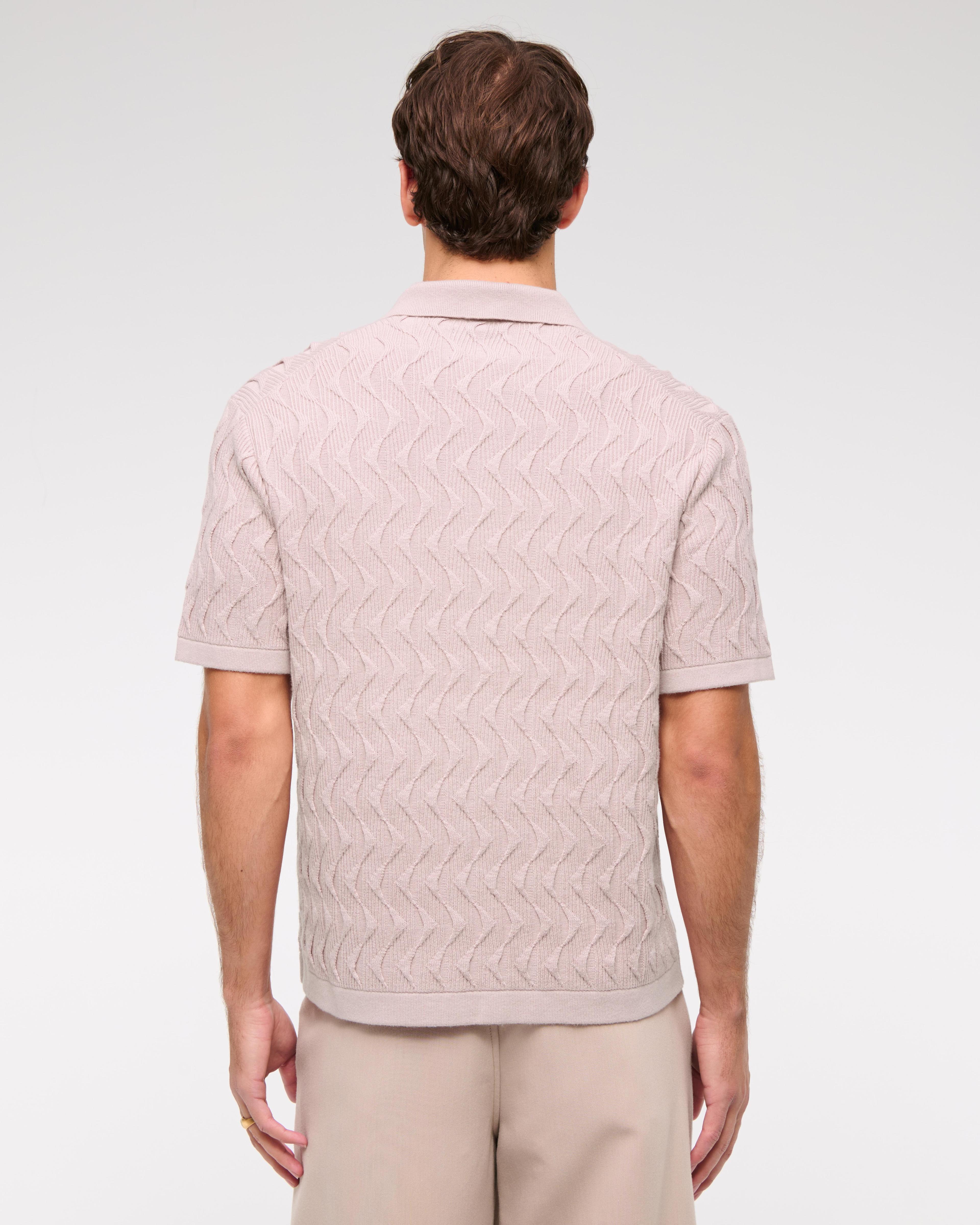 Geometric Stitch Button-Through Sweater Polo Product Image