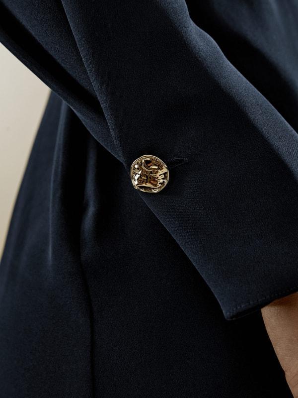 LILYSILK Long Sleeve Silk Dress - for Women - Midnight Blue Heavy Silk - Casual Boat Neck Dress S Product Image