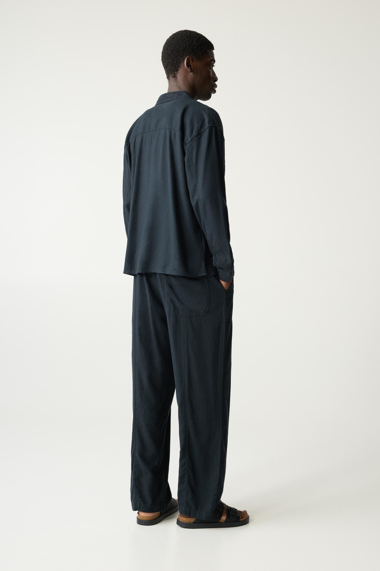 Long sleeve linen blend shirt Product Image