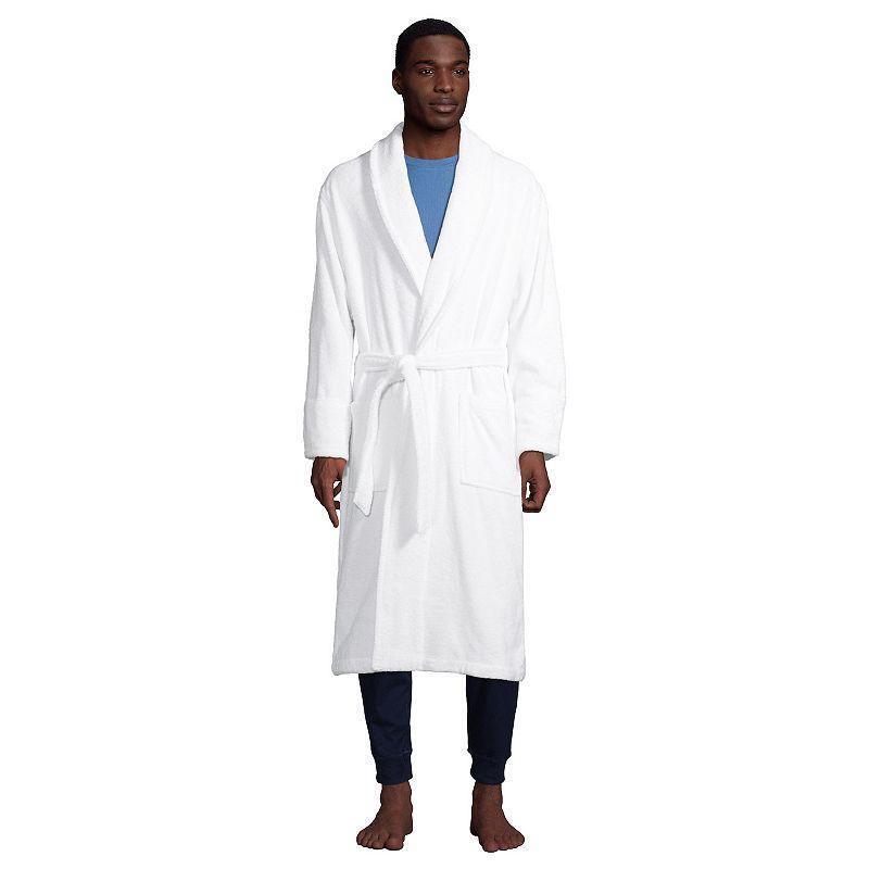 Big & Tall Lands End Calf-Length Turkish Terry Robe, Mens Deep Green Product Image