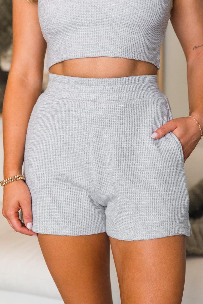 Essential Ease Grey Waffle Knit Pull On Shorts SALE Product Image