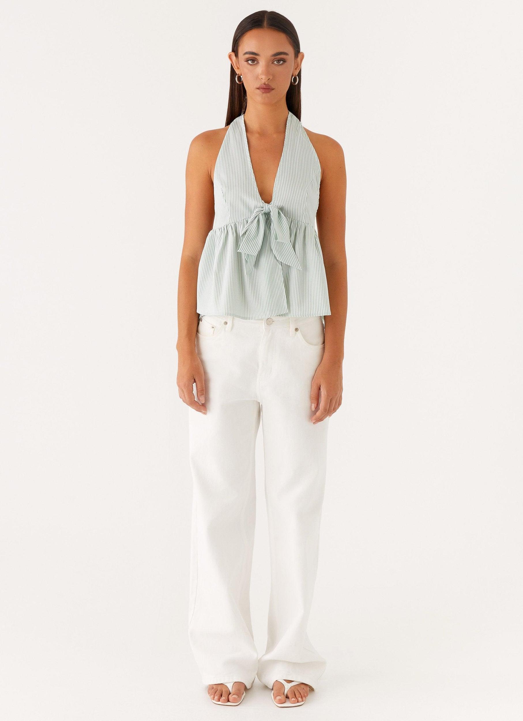 On Repeat Halter Top - Green Stripe Product Image