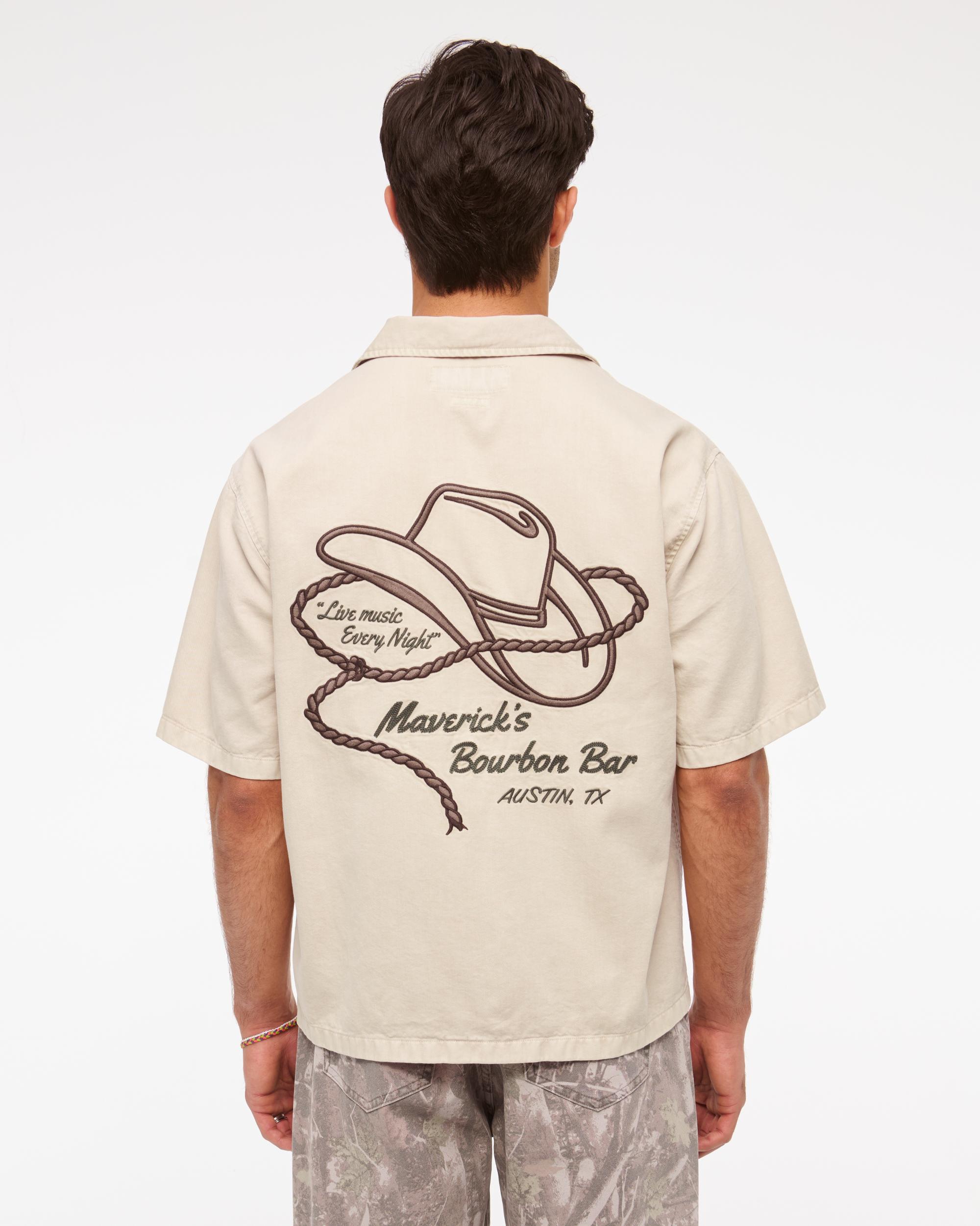 Short-Sleeve Cropped Western Graphic Button-Up Shirt Product Image