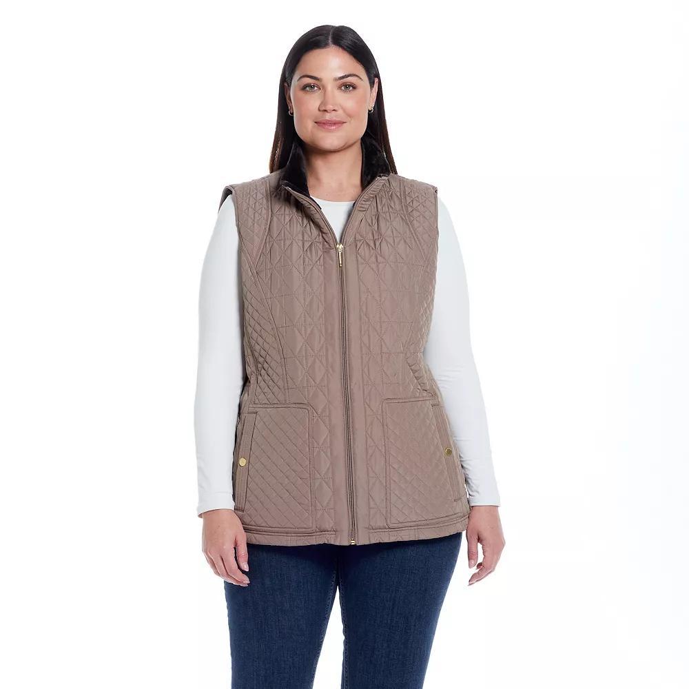 Plus Size Weathercast Multi-Quilted Plush Lined Vest, Women's, Size: 2XL, Brown Product Image