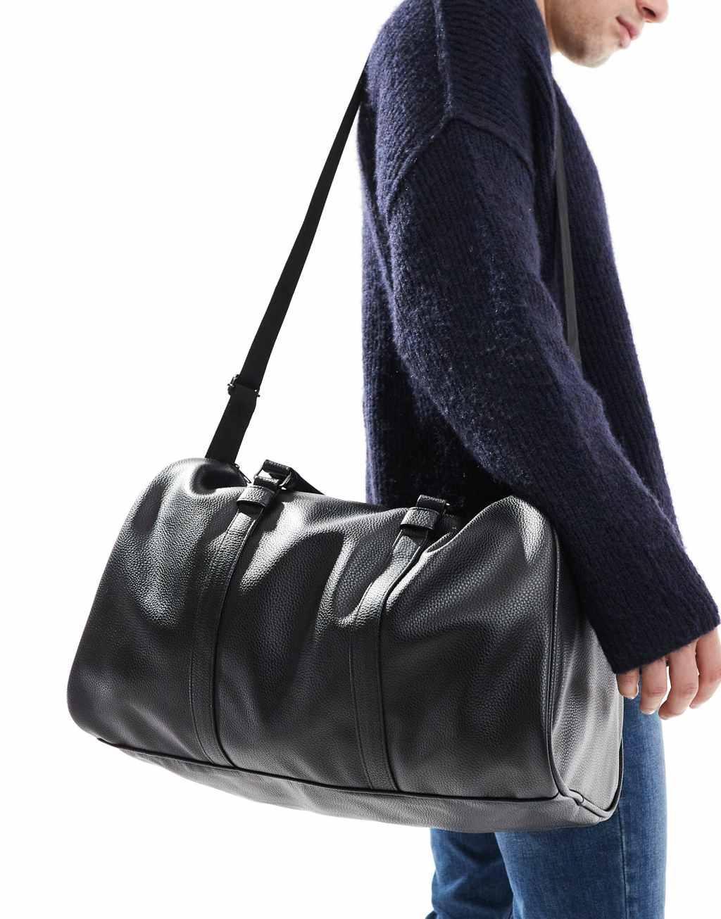 French Connection faux leather holdall bag in black Product Image