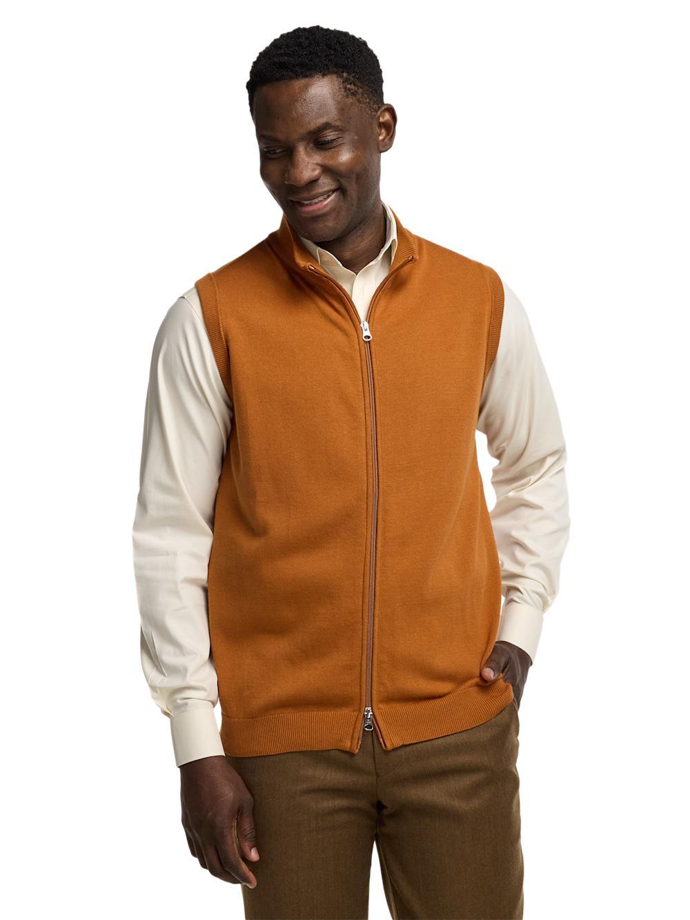 Cotton Full Zip Mock Neck Vest - Cognac Product Image