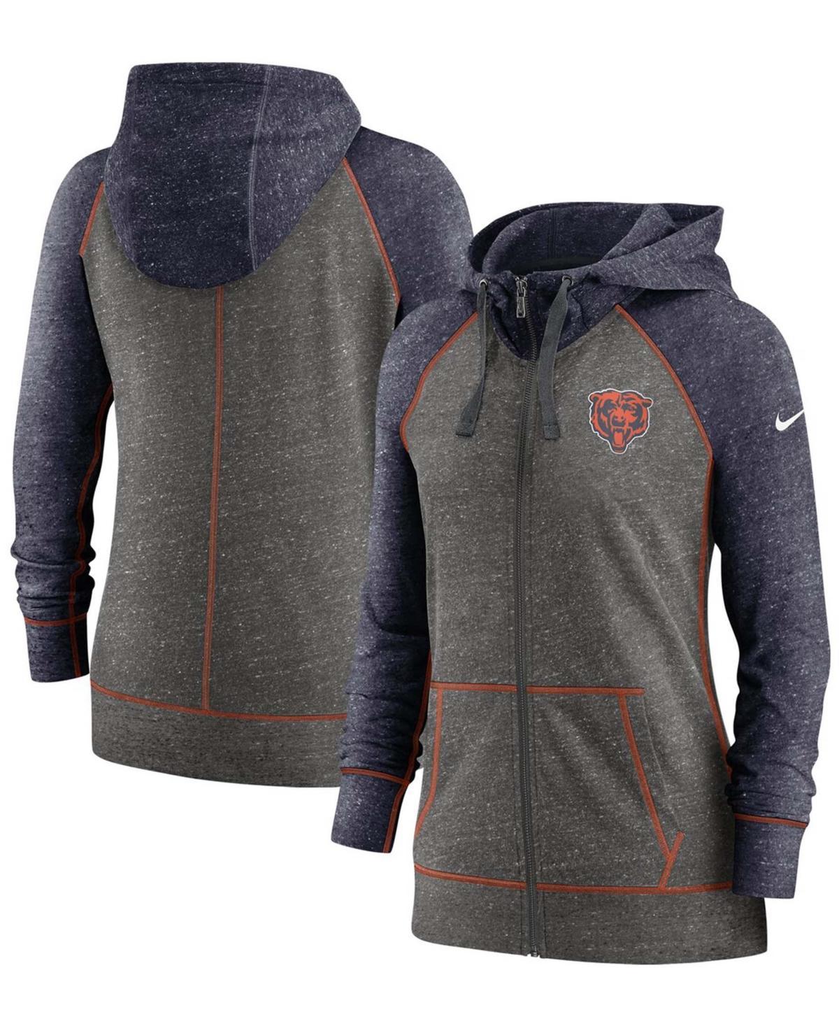 Womens Nike Heathered Charcoal/Navy Chicago Bears Gym Vintage Raglan Full-Zip Hoodie Product Image