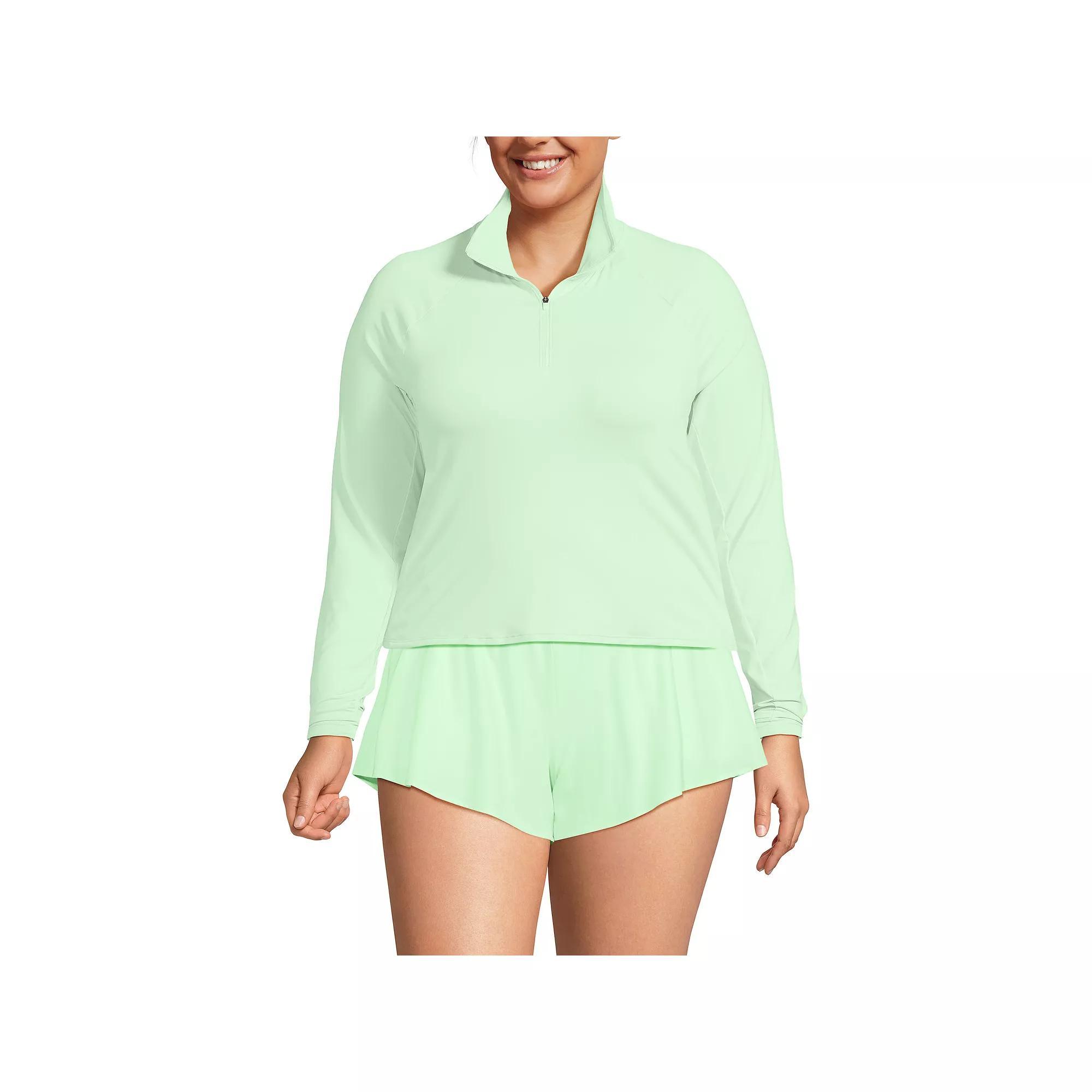 Plus Size Lands' End Long Sleeve Quarter Zip UPF 50 Swim Top, Women's, Size: 1XL, Icy Mint Green Product Image