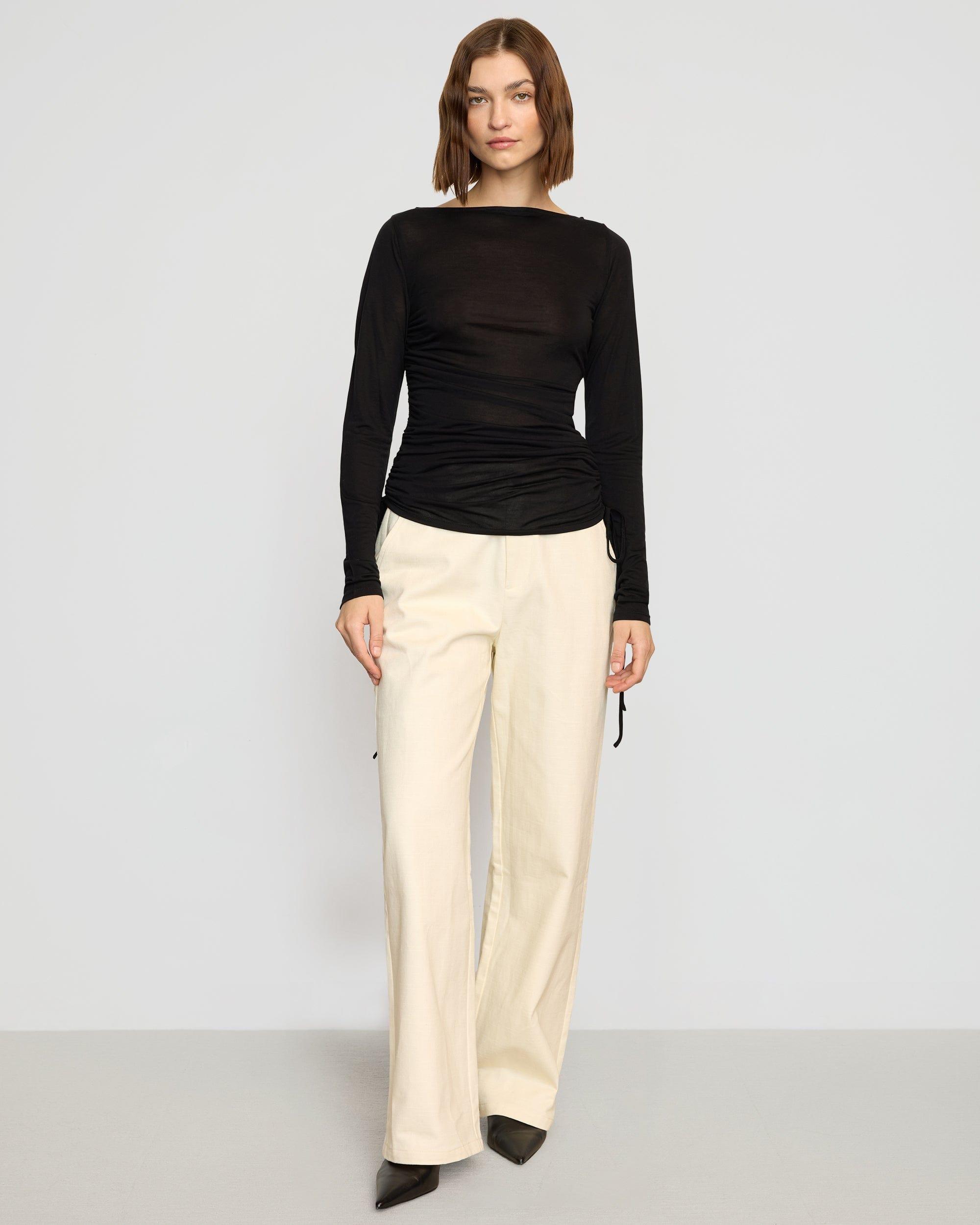 Joan Tencel Ruched-Side Semi-Sheer Tee Product Image