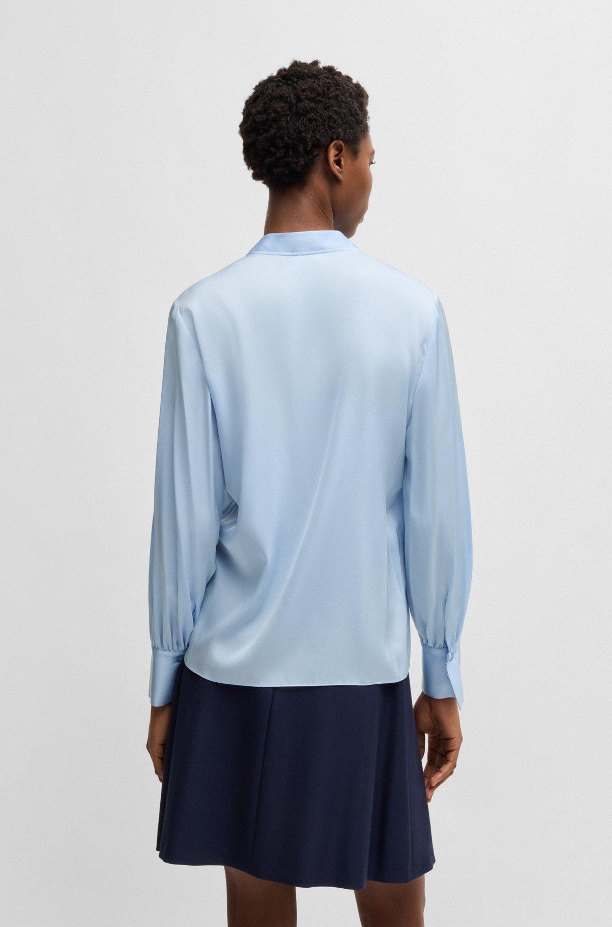 Relaxed-fit blouse in stretch silk with keyhole neckline Product Image