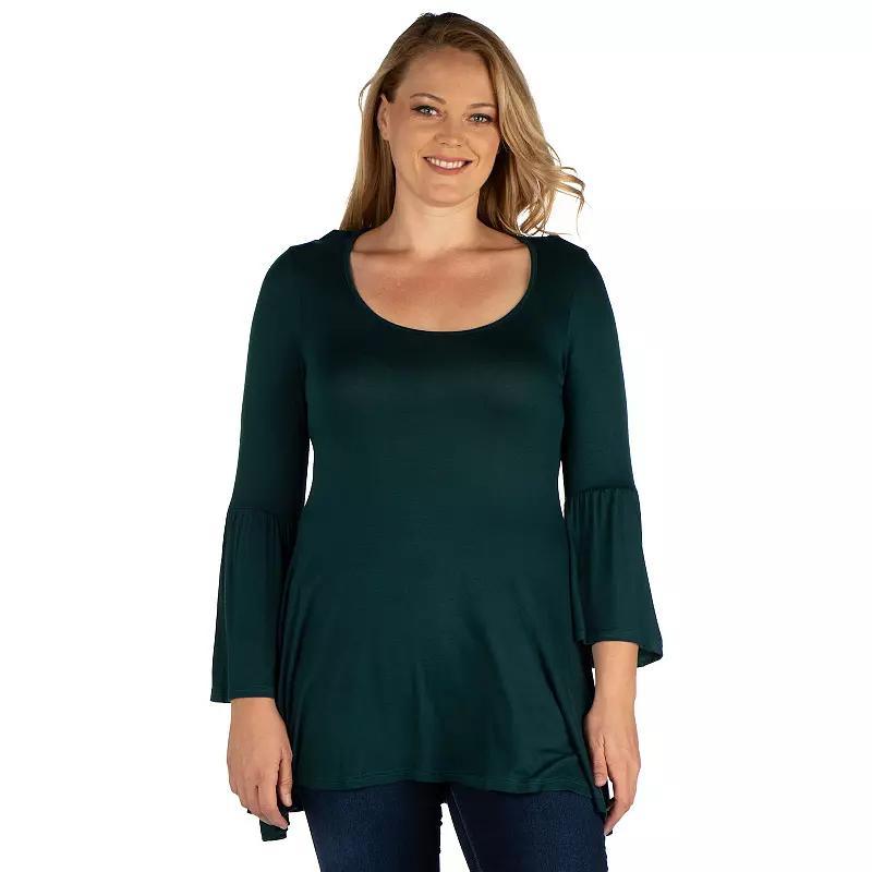 Plus Size 24Seven Comfort Apparel Bell Sleeve Flared Tunic Top, Women's, Size: 2XL, Purple Product Image