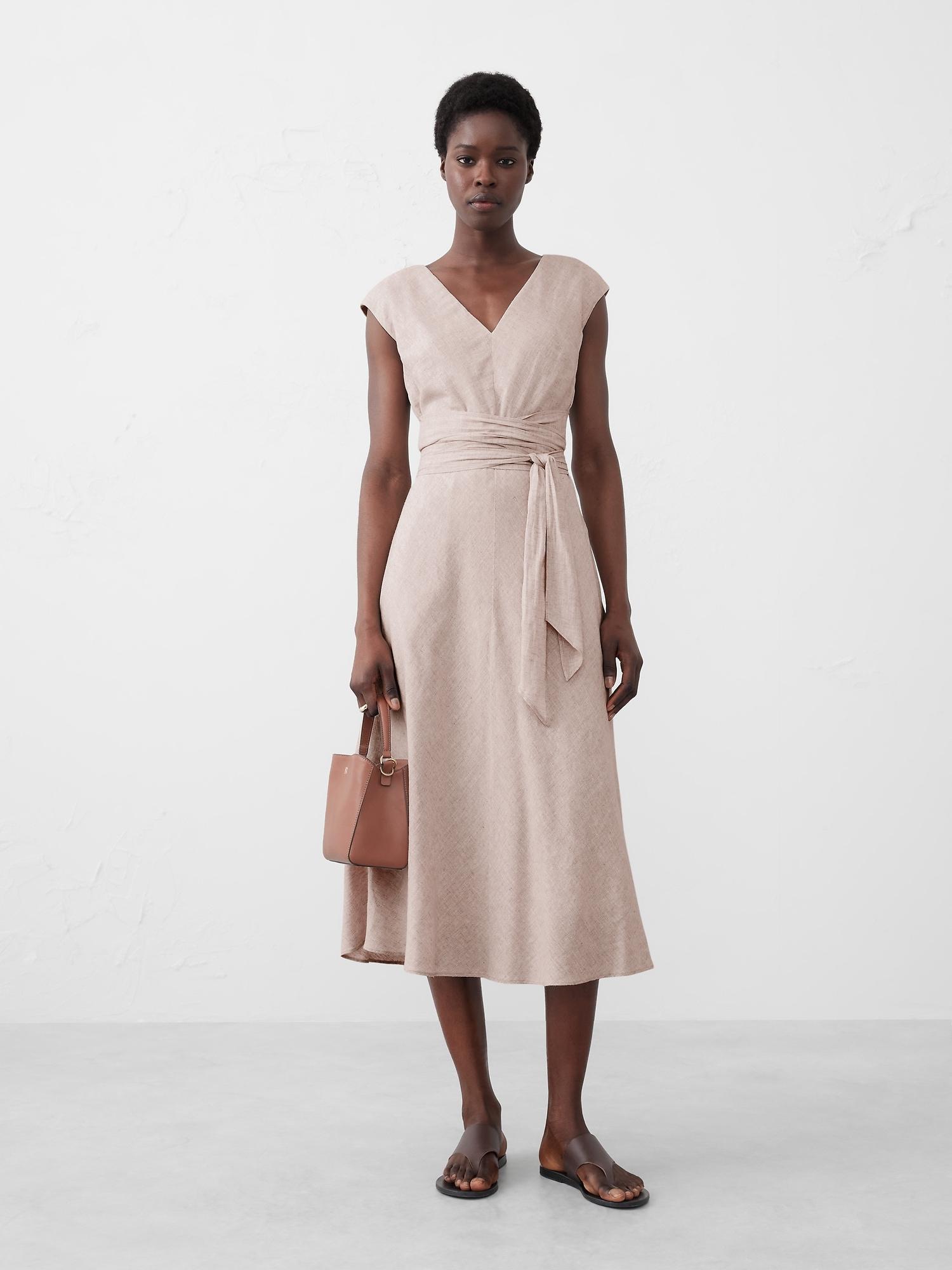 Linen-Blend Wrap Midi Dress Product Image