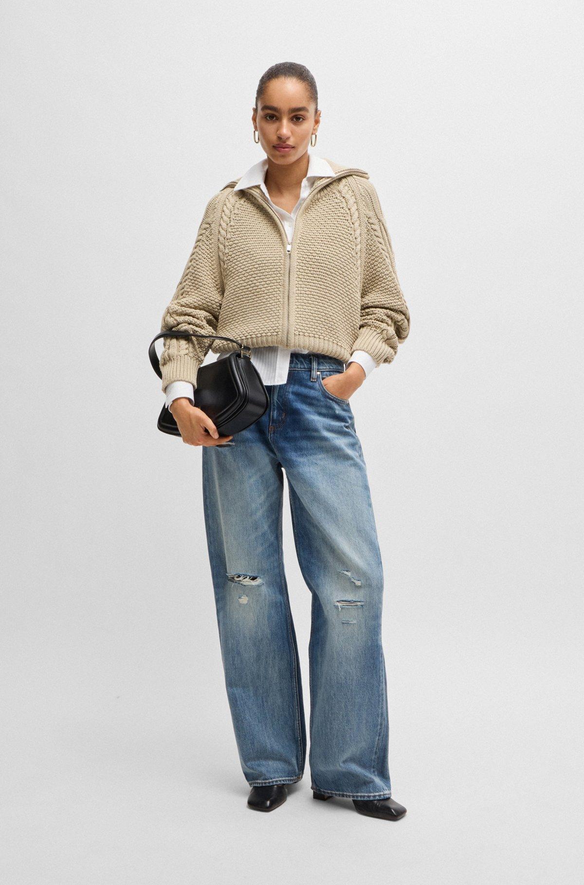 BOSS - Structured cardigan in mercerized cotton and wool - Light Beige Product Image