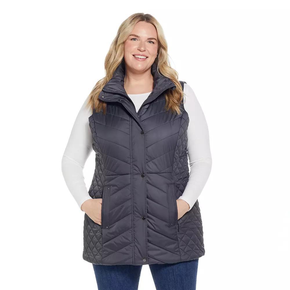 Plus Size Weathercast Quilted Long Puffer Vest, Women's, Size: 2XL, Black Product Image