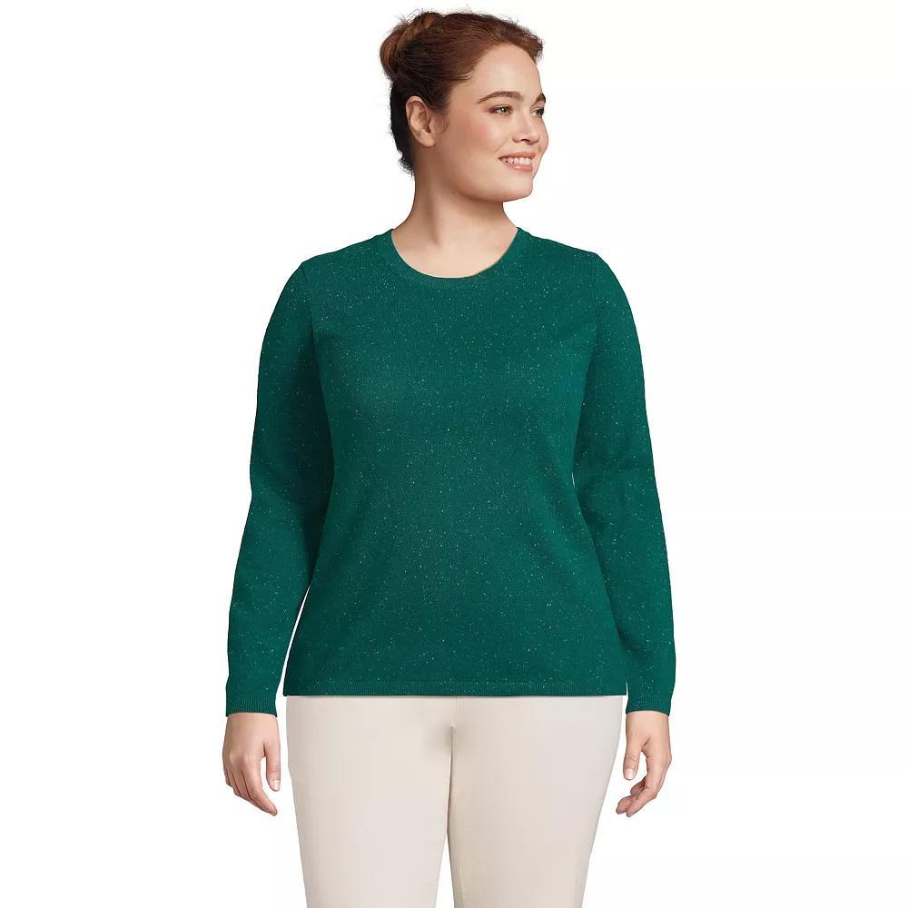 Plus Size Lands' End Crewneck Cashmere Sweater, Women's, Size: 1XL, Green Donegal Product Image