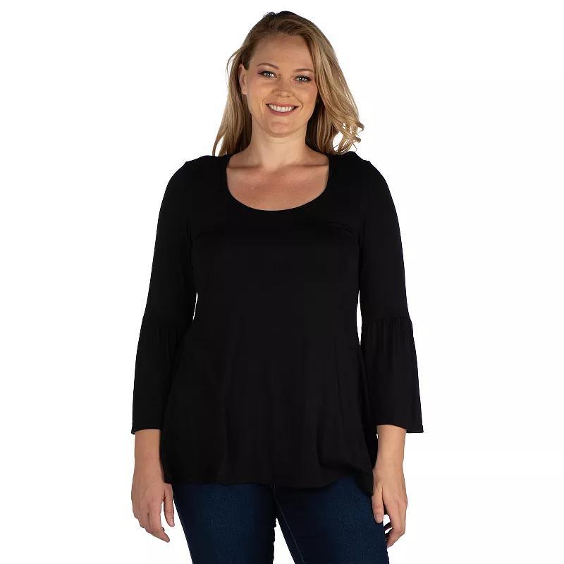 Plus Size 24Seven Comfort Apparel Bell Sleeve Flared Tunic Top, Women's, Size: 2XL, Purple Product Image