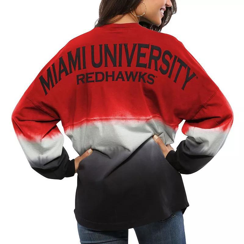 Womens Red Miami University RedHawks Ombre Long Sleeve Dip-Dyed Spirit Jersey Product Image