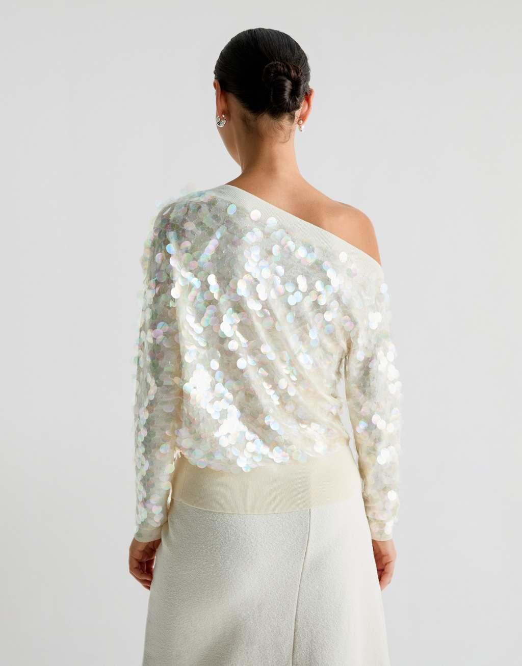 Scalpers Big sequins sweater In Ecru   Product Image