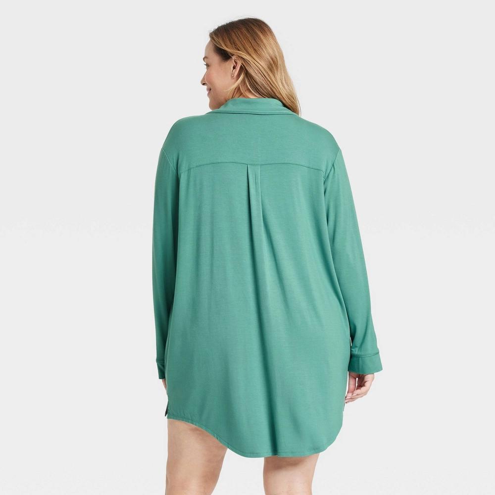 Women's Cloud Knit Notch Collar Long Sleeve Nightgown - Auden™ Green 2X Product Image