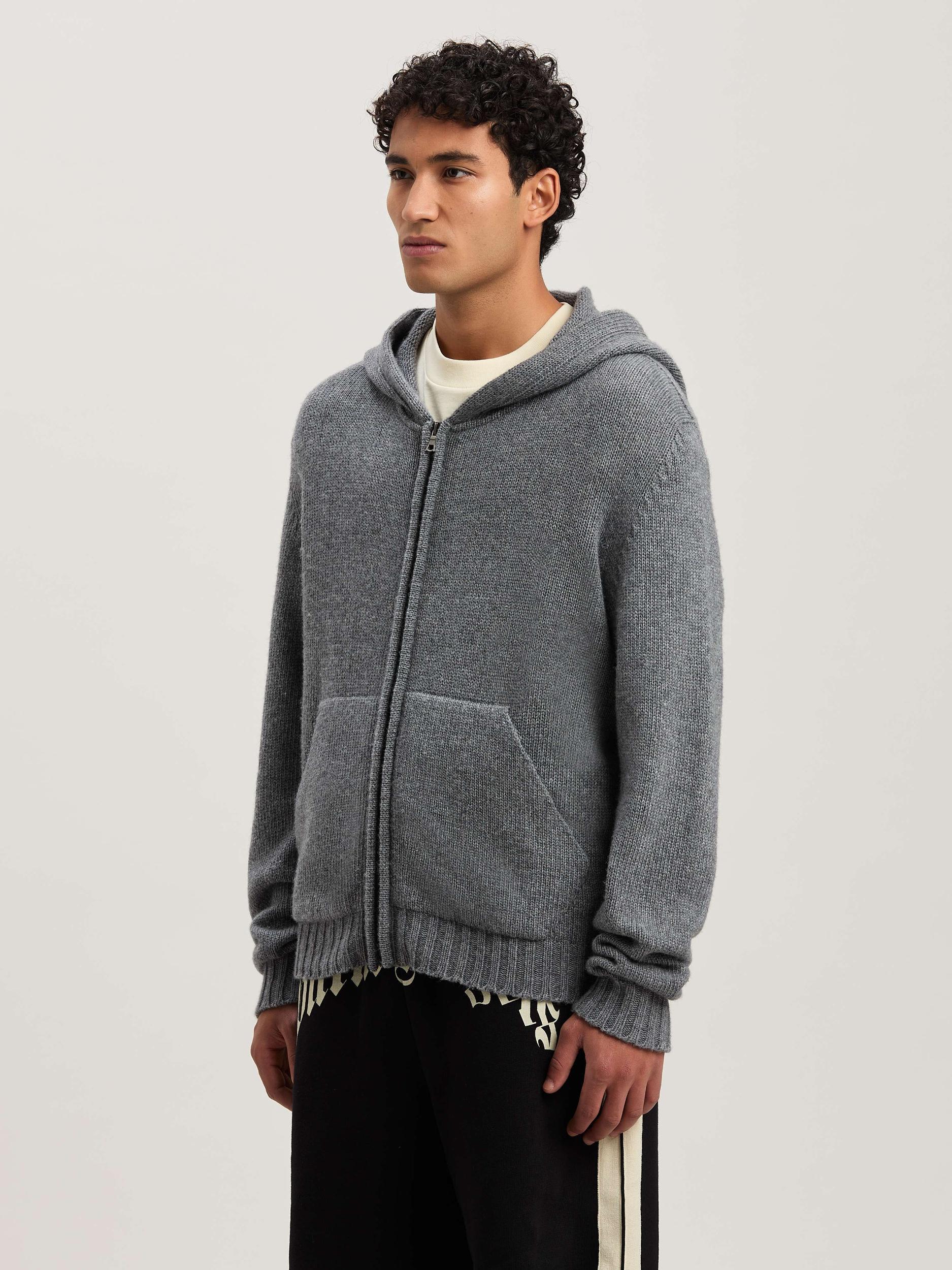 CURVED LOGO ZIP KNIT HOODY GREY MELANGE Product Image