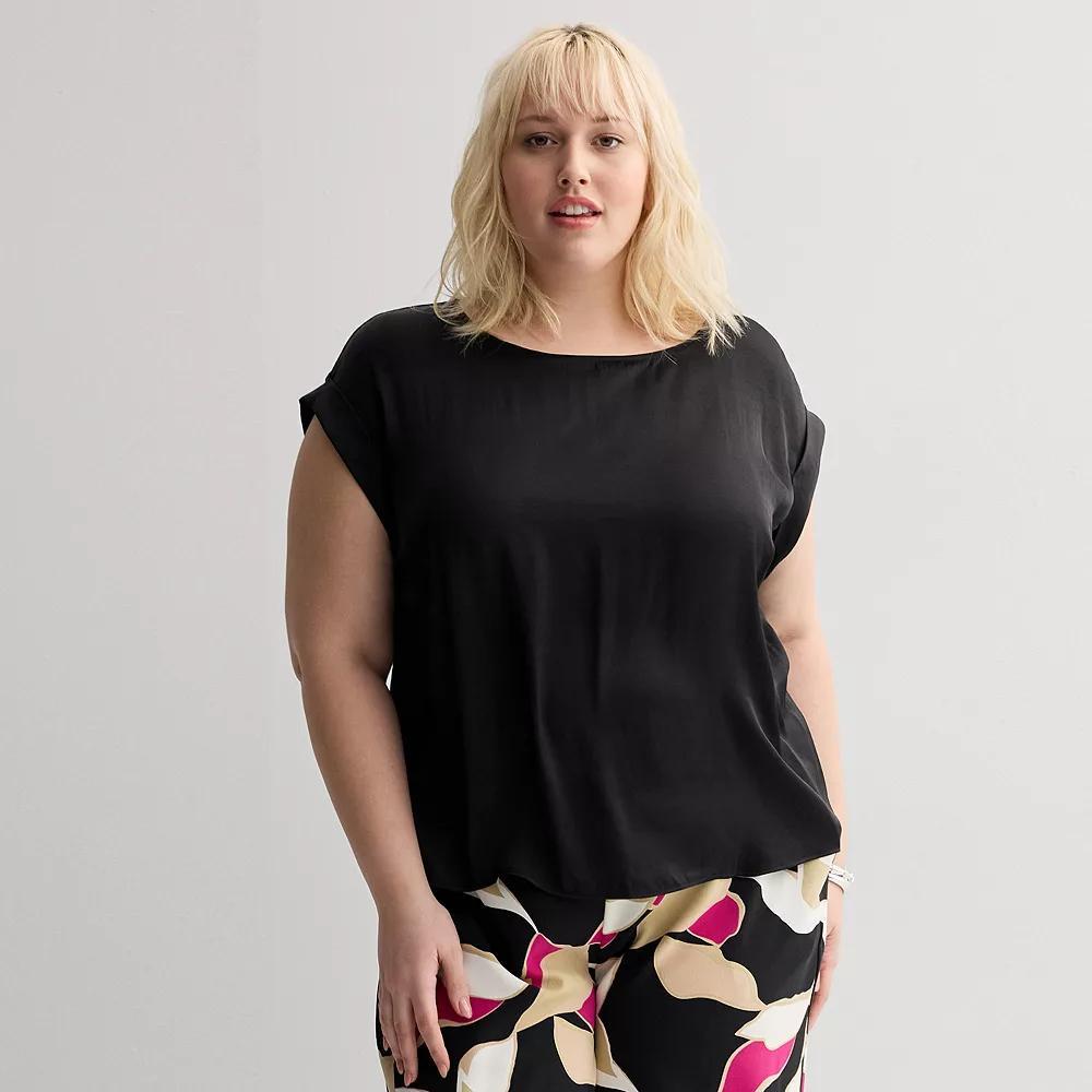Plus Size Nine West Short Sleeve Silky Tee, Women's, Size: 4XL, Black Product Image
