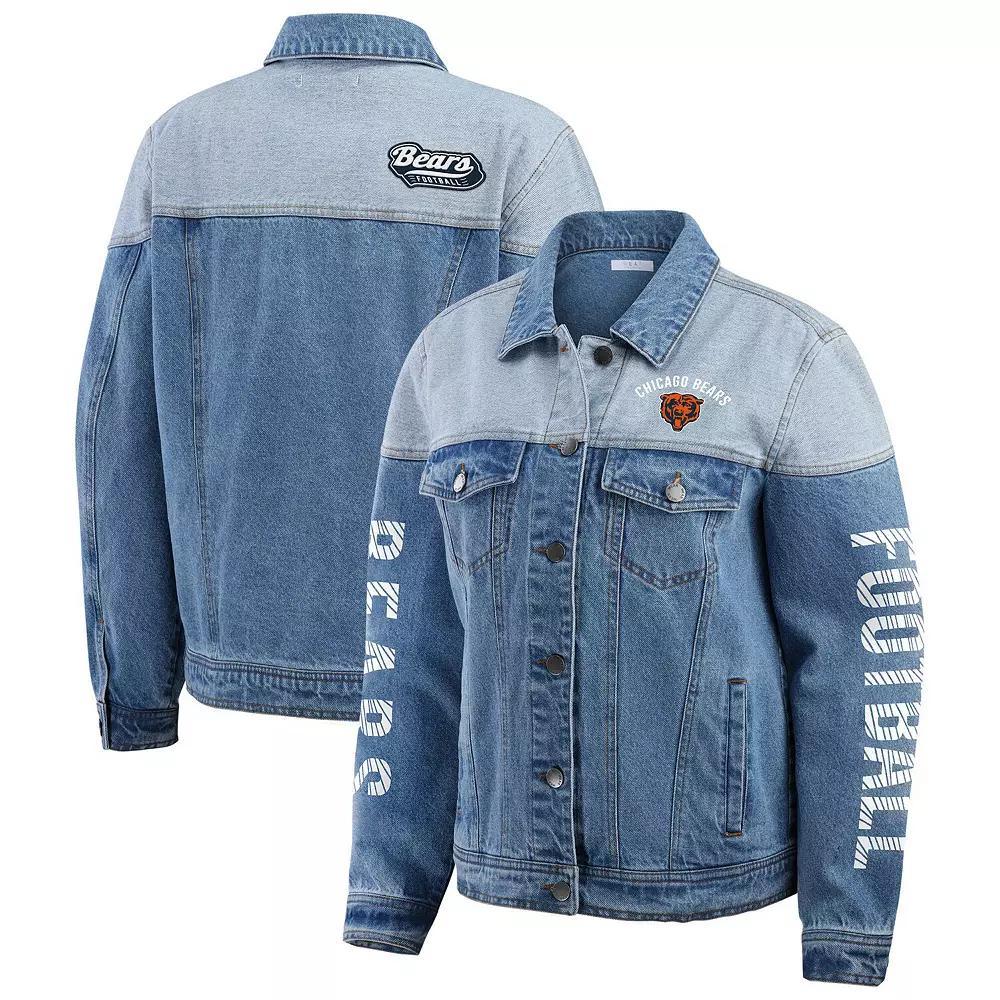 Women's WEAR by Erin Andrews  New York Giants Full-Button Denim Jacket, Size: 2XL, Turquoise A Product Image