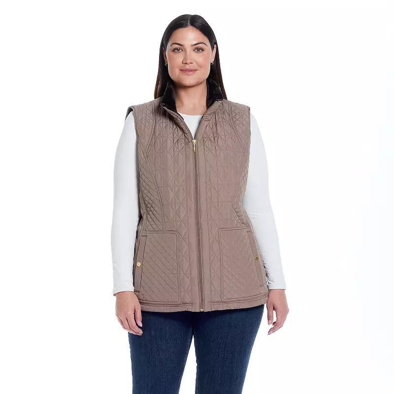 Plus Size Weathercast Multi-Quilted Plush Lined Vest, Women's, Size: 2XL, Brown Product Image