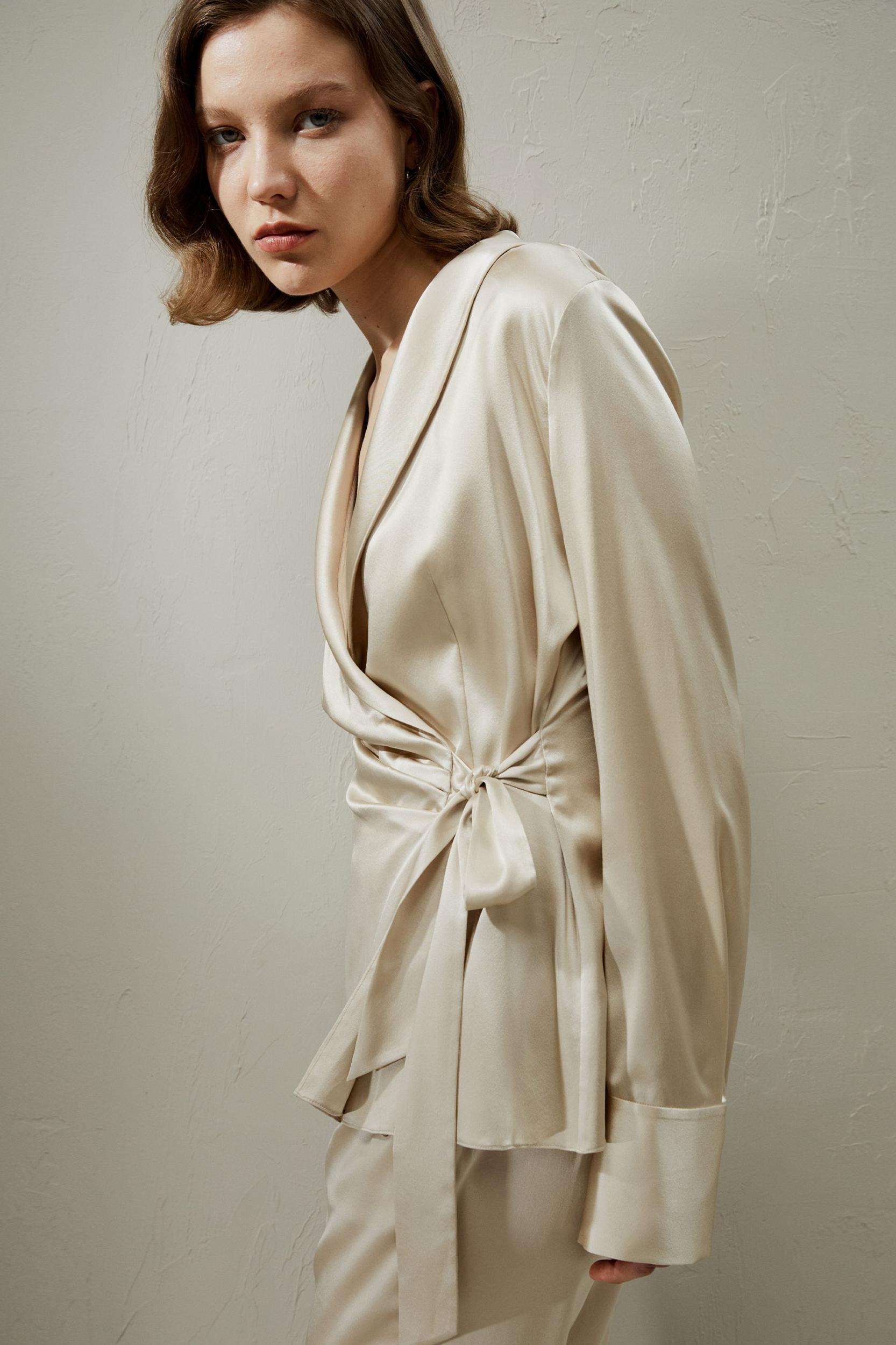 Silk Wrap Tie Waist Blazer Product Image