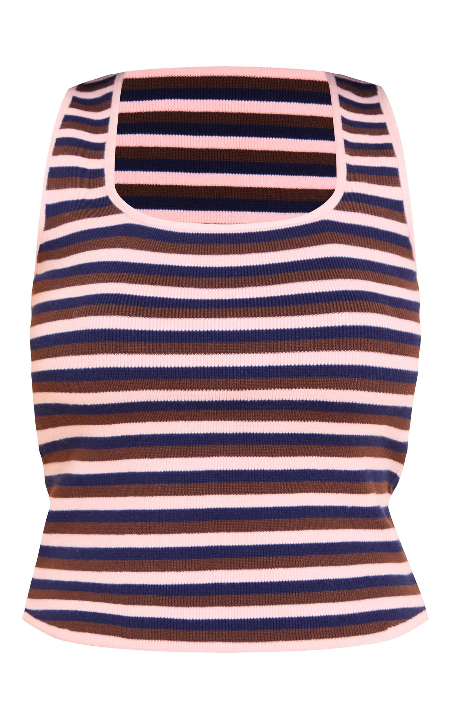 Pink Striped Knit Scoop Neck Tank Top Product Image