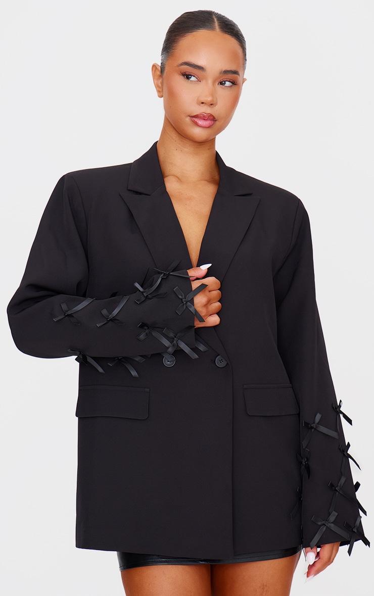 Black Bow Sleeve Detail Oversized Blazer Product Image