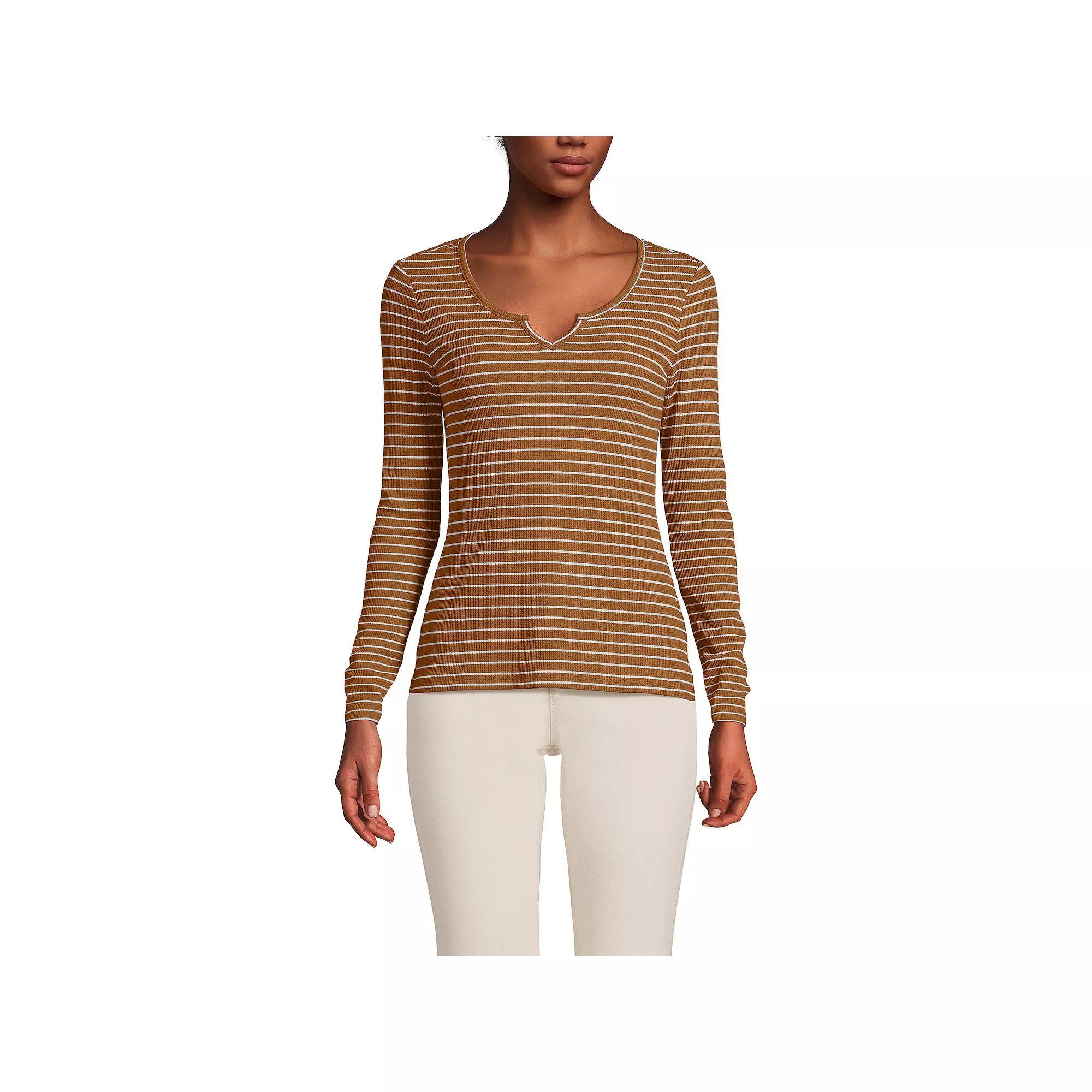 Women's Lands' End Waffle Notch Neck Top,  Product Image