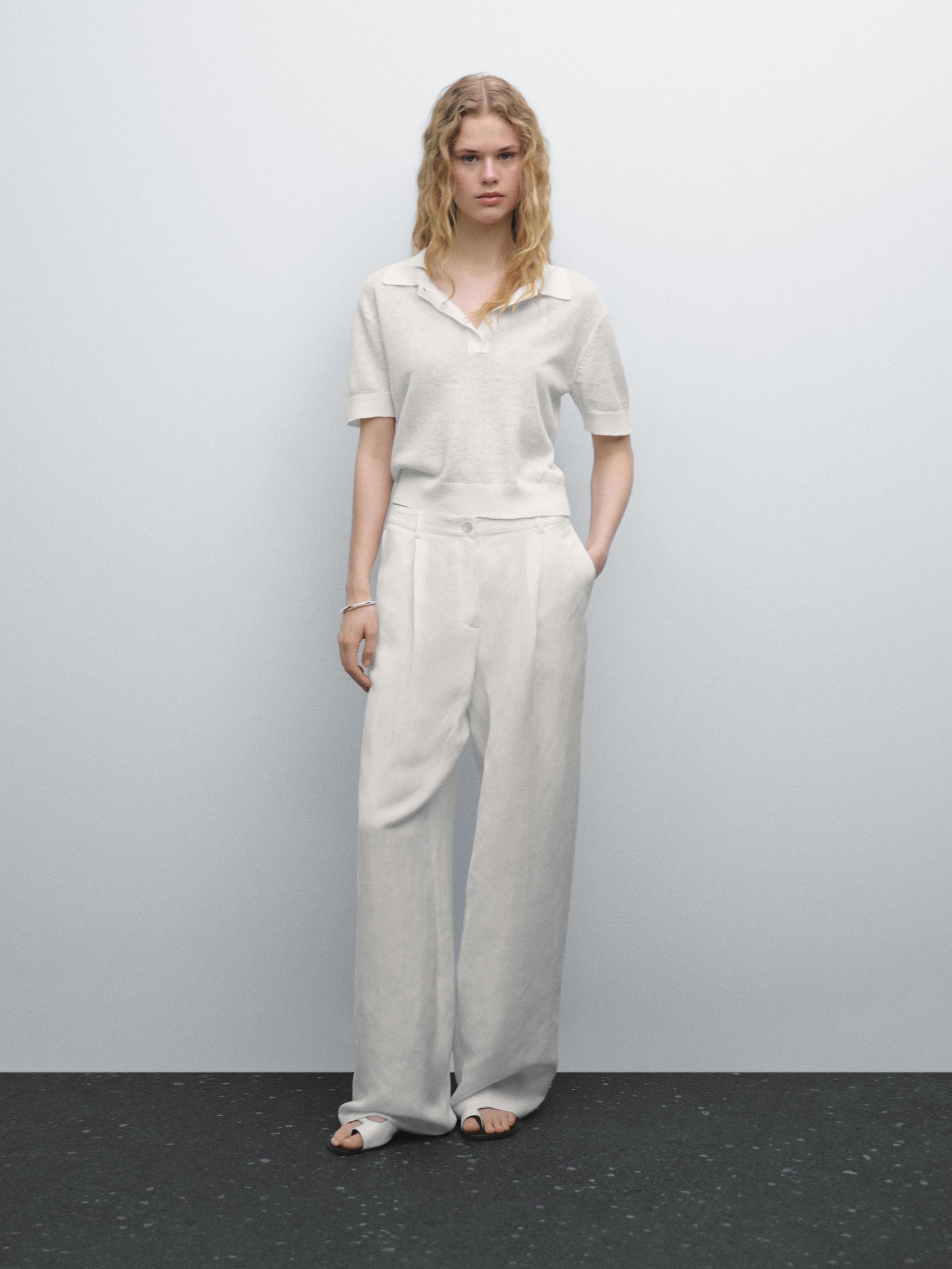 Openwork polo knit linen blend jumper Product Image