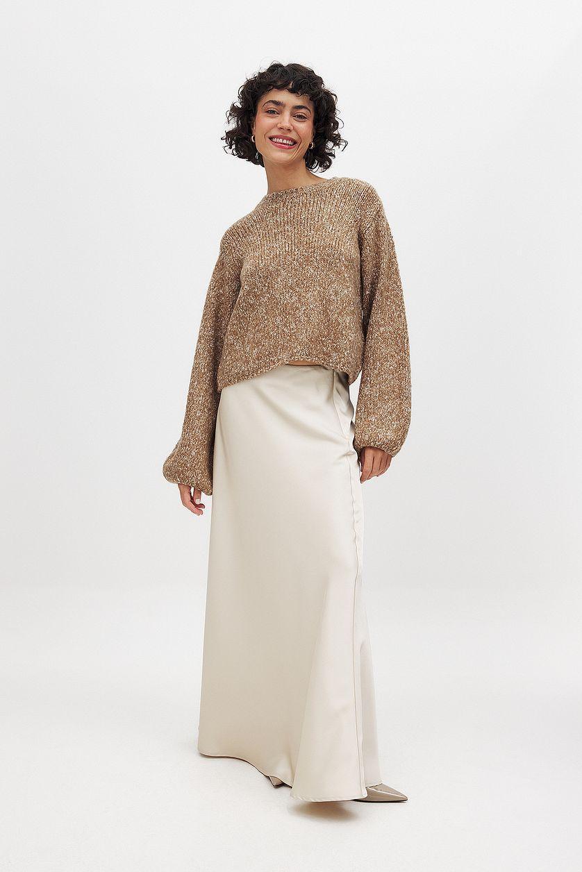 Knitted Open Back Balloon Sleeve Sweater Product Image