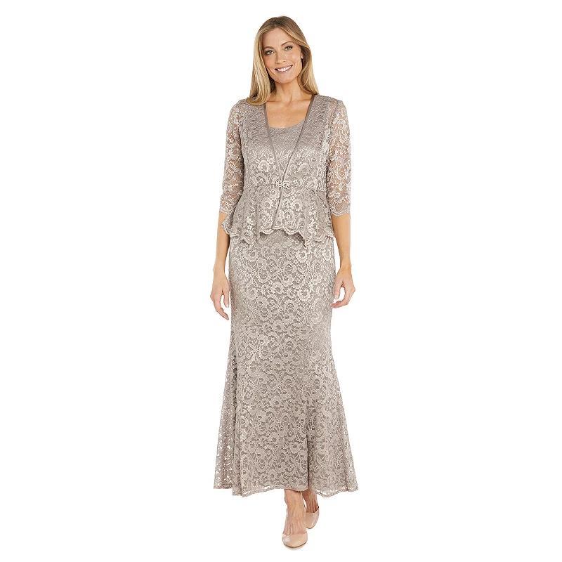 R & M Richards Womens Glitter Lace Gown & Jacket Product Image