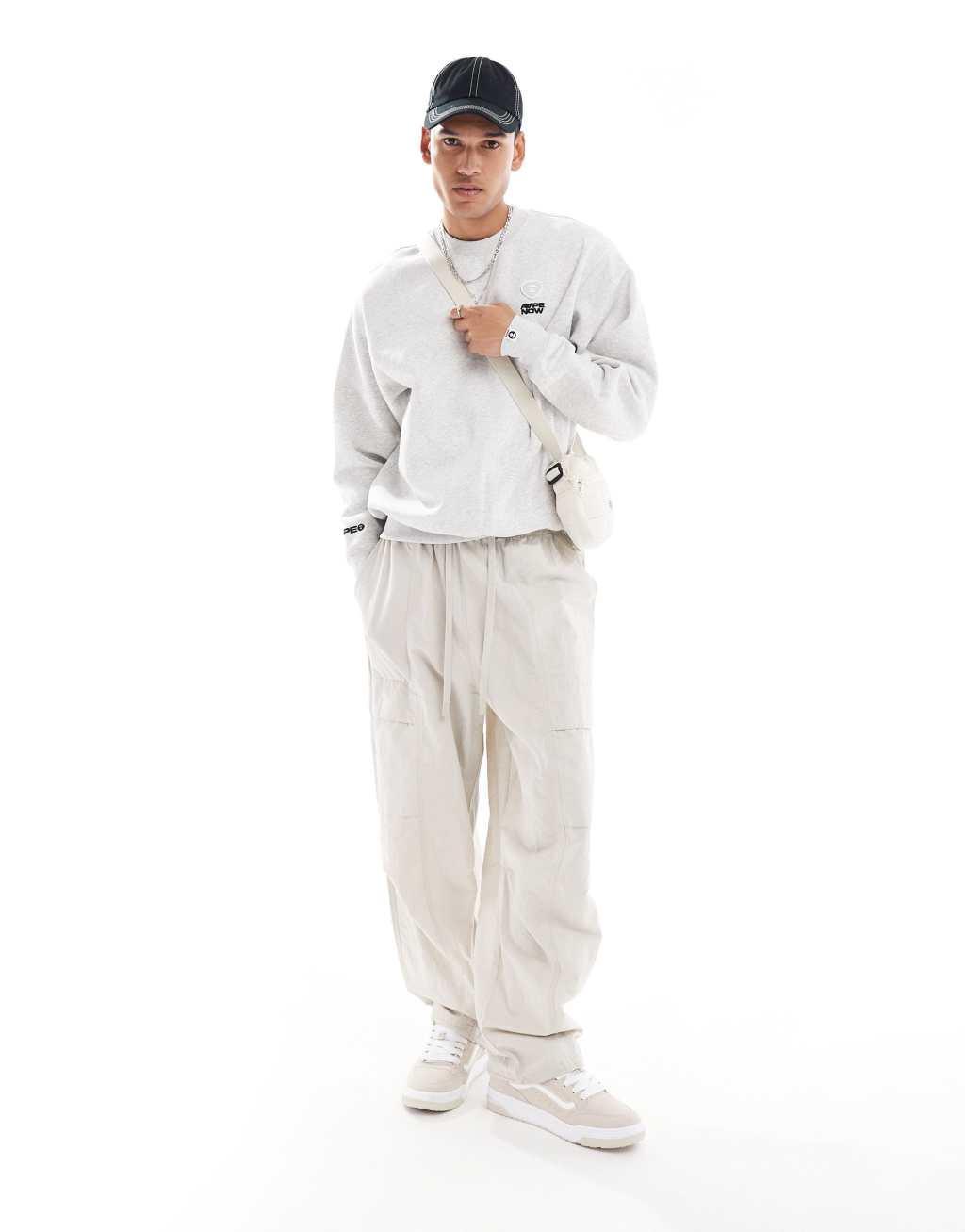 Aape By A Bathing Ape heart crew neck sweatshirt in gray heather Product Image